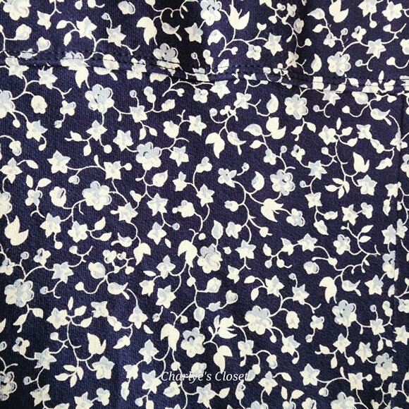 Eddie Bauer Classic Navy Floral Cottagecore Midi Dress Ruffle Trim Sz. XL Tall - Picture 6 of 10